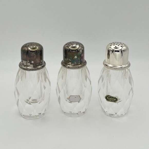Vintage Post House Hand Cut Lead Crystal Salt Pepper Shaker & Pepper Set Japan - Picture 7 of 16
